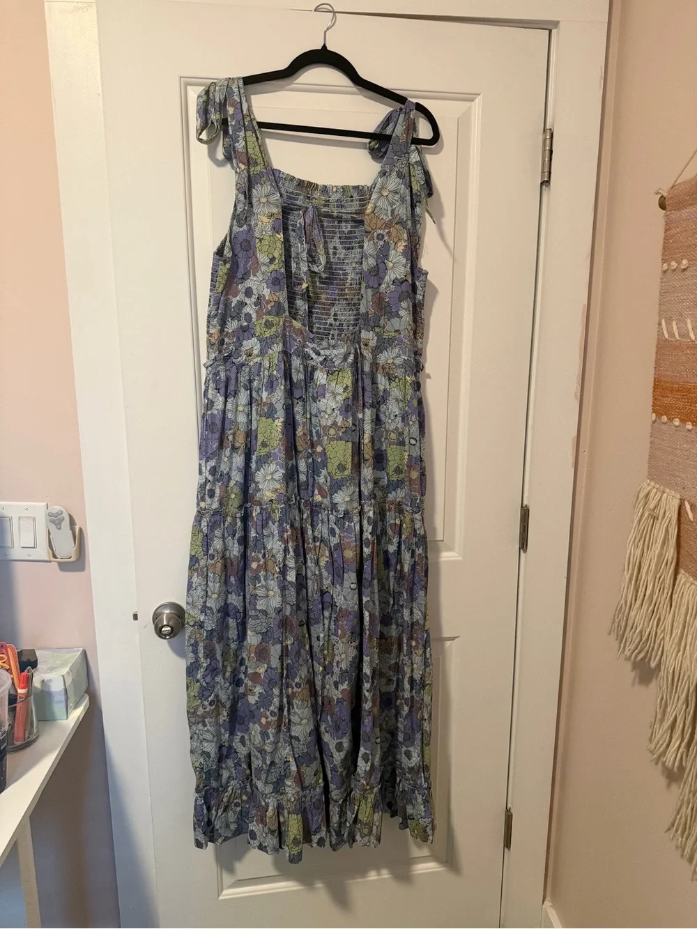Free People Floral Tie-Back Smocked Maxi Dress